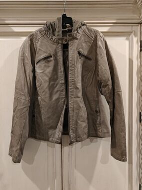 Maurices Taupe Pleather Hooded Jacket